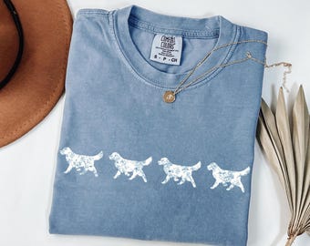 Golden Retriever Floral Shirt Comfort Colors, Dog Silhouette Minimal Tee, Aesthetic Golden Retriever Gift, Vintage Botanical Pet Shirt Women