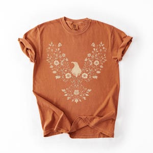 Floral Eagle Shirt Comfort Colors, Vintage Folk Art Tee, Boho Bird Graphic T-shirt, Cottagecore Aesthetic Top, Nature Inspired Graphic Shirt image 4