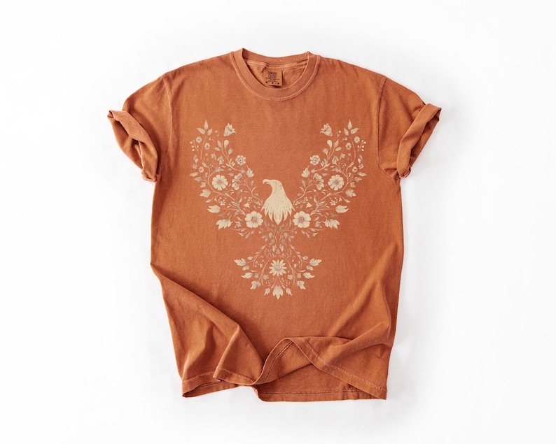 Floral Eagle Shirt Comfort Colors, Vintage Folk Art Tee, Boho Bird Graphic T-shirt, Cottagecore Aesthetic Top, Nature Inspired Graphic Shirt image 4