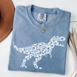 Floral T-Rex Shirt Comfort Colors, Cute Dinosaur Tee for Women, Cottagecore Jurassic Top, Funny Dino Lover Gift, Vintage Aesthetic Graphic