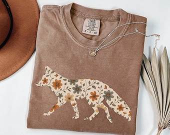 Comfort Colors Floral Fox Shirt, Vintage Fox T-Shirt, Botanical Fox Tee, Boho Animal Shirt, Nature Lover Gift, Fox Lover Shirt For Women