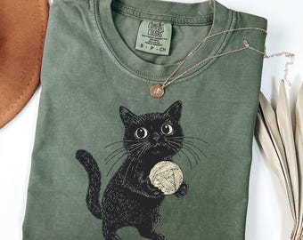 Comfort Colors Cat Yarn Shirt, Knitting Cat Shirt, Funny Knitting Shirt, Gift For Knitters, Cat Lover Gift Tee, Yarn Lover Tee, Cat Mom Tee