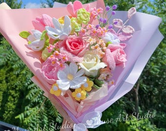 Crochet Flower Bouquet: Handmade Forever Flowers, Mother's Day Gift, Yarn Roses, Tulips, Lilies