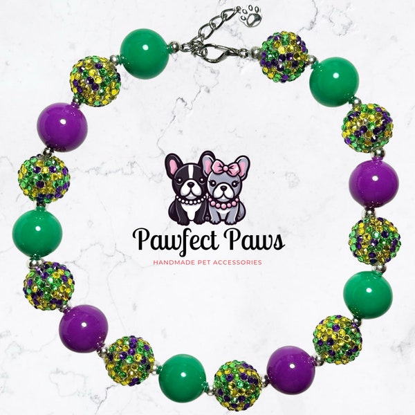 Mardi Paws* Purple & Green Sparkle Mardi Gras Spring Custom Beaded Dog/Cat Collar Necklace!