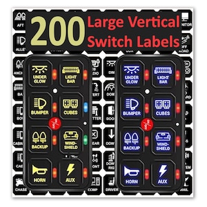 200 Pcs AC DC 6/8/12 Gang Switch Control Panel Stickers Labels Vinyl Marine Boat Car Truck RV Atv Ba Ga Bb Bc60 Ar820 Rc Ra 80 X2 Vertical