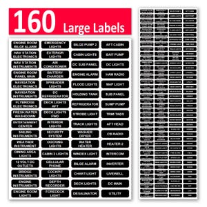 May include: A set of 160 black and white labels with various boat and ship related terms. The labels are rectangular and have rounded corners. The labels are arranged in a grid pattern on a white background.