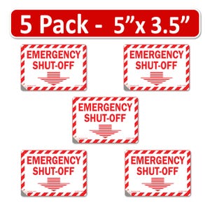 LV 5-Pack 5&quot; x 3.5&quot; EMERGENCY SHUT-Off Arrow Fuel Switch Decal Labels Danger Sign Sticker Electrical Panel 4 mil Vinyl Waterproof EPA2AP