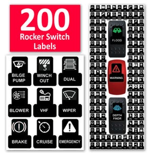 200 Pcs DC Universal Toggle Rocker Switch Control Panel Stickers Labels Decals Vinyl Marine Boat Car Auto Truck Yatch RV ATV Caravans Camper
