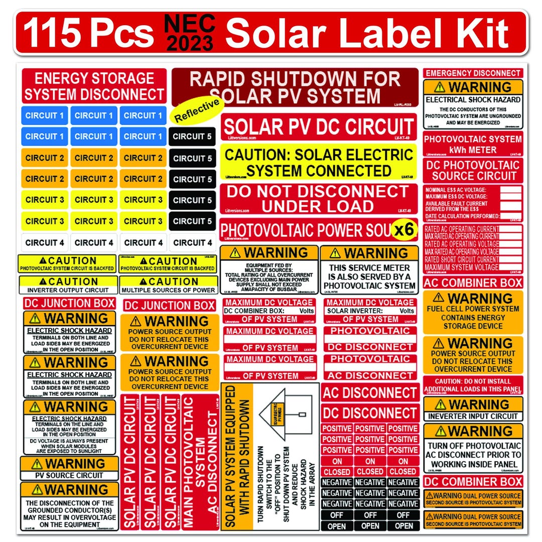 Nec Code Sticker LV Ultimate 115 Pack 2017/2020/2023 NEC Code Compliant Photovoltaic ...