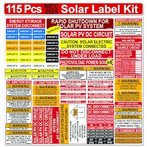 LV Ultimate 115 pack 2017/2020/2023 NEC Code Compliant Photovoltaic Solar System Label Kit Electrical Panel Safety Stickers Laminated