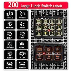 200 Pcs AC DC 6/8/12 Gang Switch Control Panel Stickers Labels Vinyl Marine Boat Car Truck RV Camper Vehicle RA80 Xl R-600 Ac-120 Horizontal