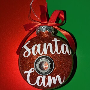 Cámara de Papá Noel con brillantina roja hecha a medida con lente de cámara falsa y lazo adjunto (carta de Papá Noel incluida)