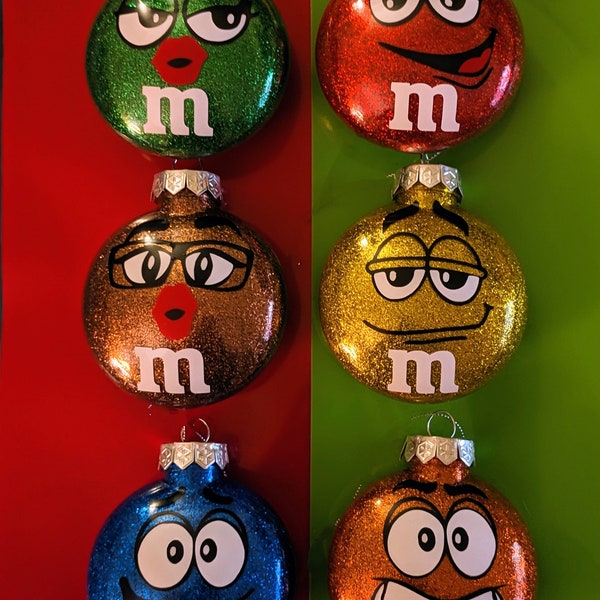 Assortment of M&M Glitter ornaments w/bow