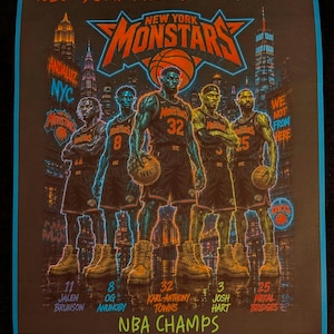 New York Knicks 2025-2026 NBA Champs "MONSTARS" themed T-shirt.