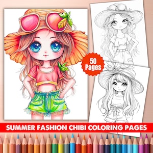 50 Summer Fashion Chibi Coloring Pages | Cute Kawaii Girls Coloring Book | Printable PDF for Kids & Adults