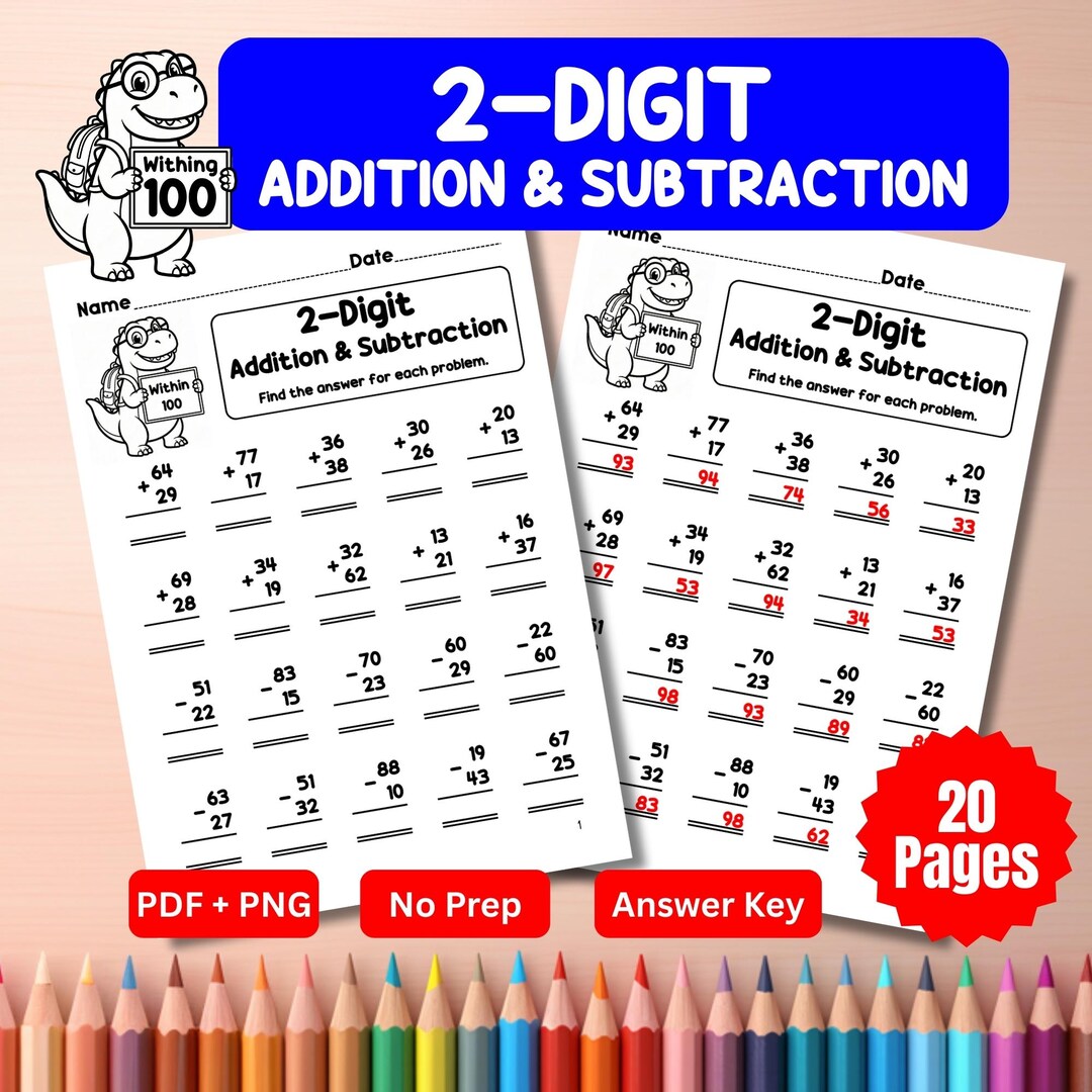2-digit Addition & Subtraction Within 100 | 100th Day of School Math ...