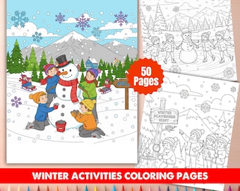 Winter Activities Coloring Pages for Kids | 50 Fun Winter Scenes | Printable Winter Coloring Book
