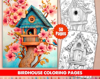Birdhouse Coloring Pages | 50 Garden Art Designs (PDF)