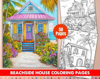 50 Haus am Strand Malseiten - Küstenhaus & Meerblick Printables für entspannende Kunst
