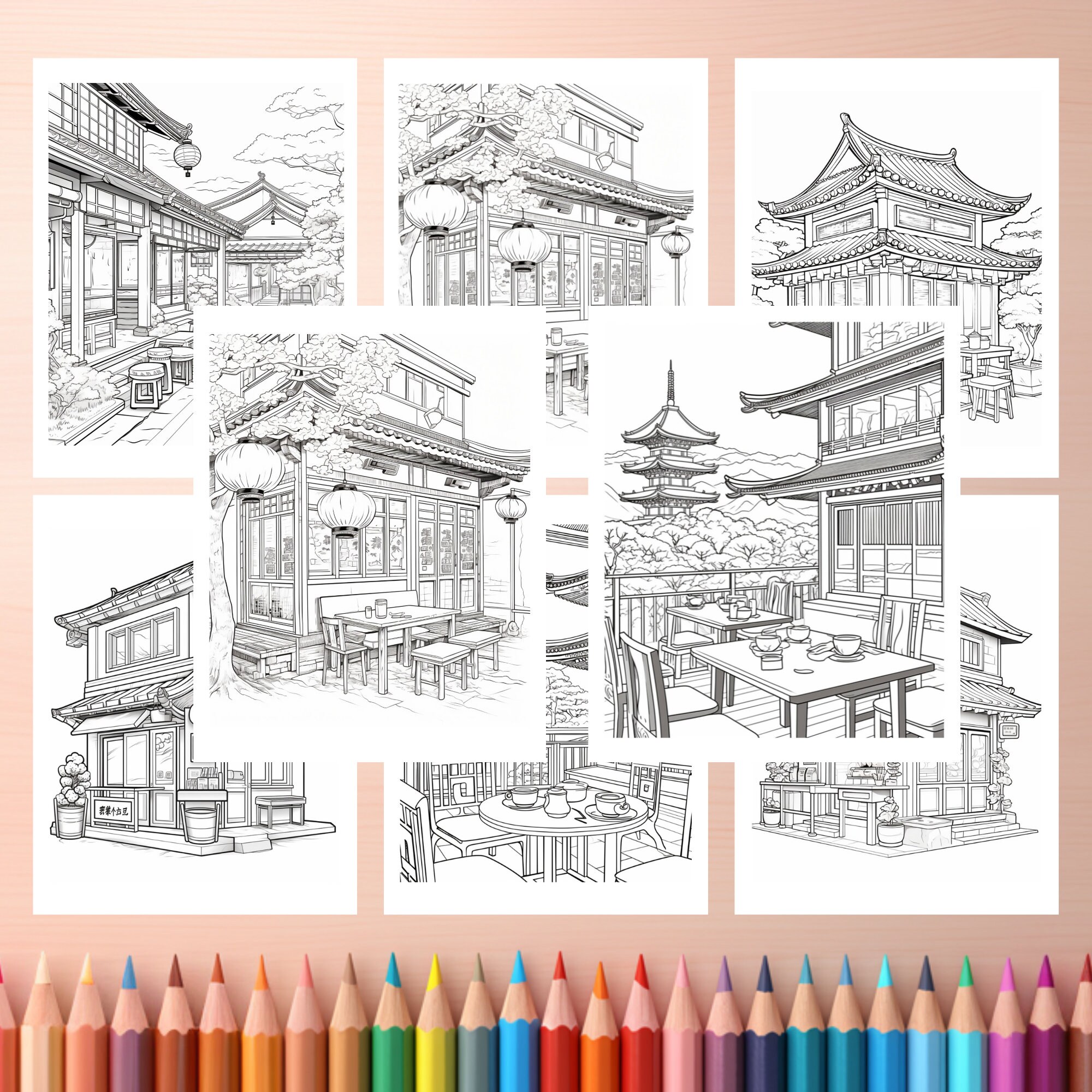 Japanese Coffee Shop Coloring, Cafe Coloring, Buildings Coloring ...