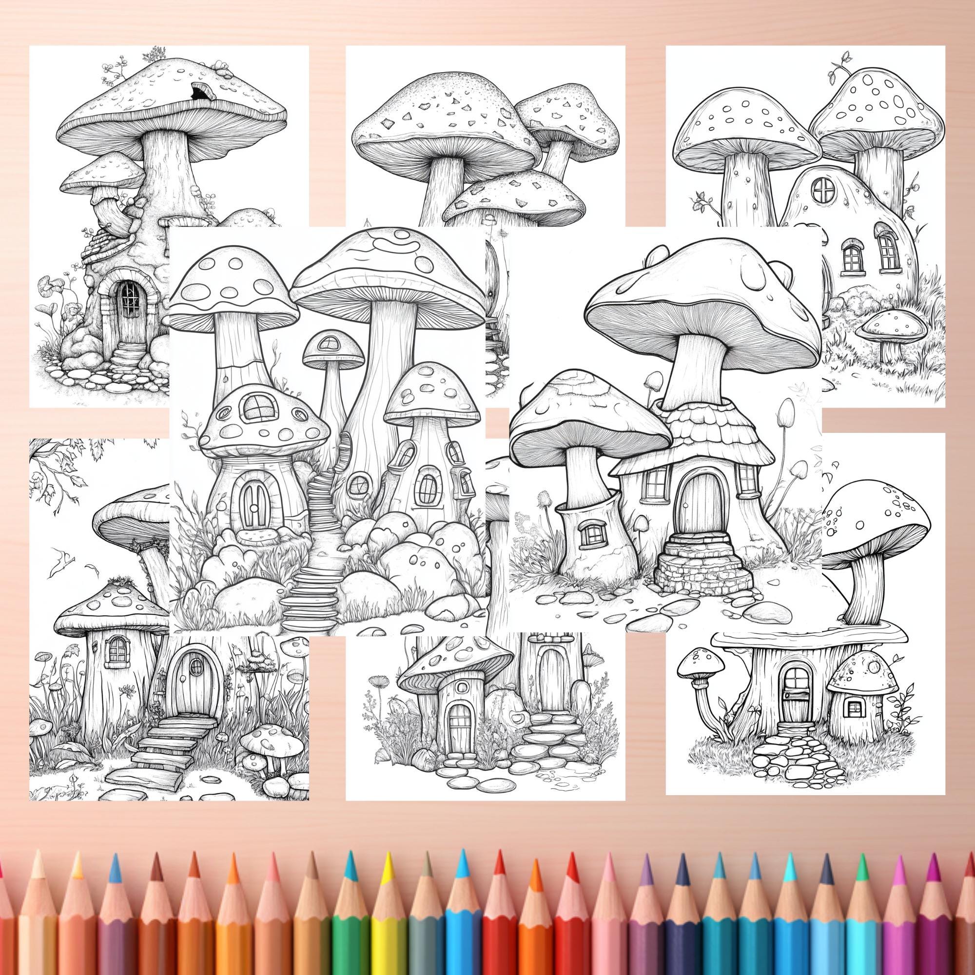Mushroom House Coloring Book: 50 Whimsical Fairy Cottages (PDF Download ...
