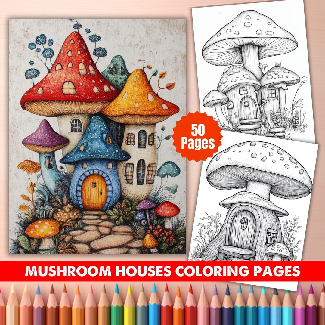 Mushroom House Coloring Book: 50 Whimsical Fairy Cottages (PDF Download ...