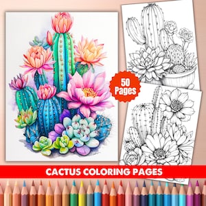 Kaktus Malseiten - 50 druckbare Sukkulenten Designs zum Entspannen und Spaß