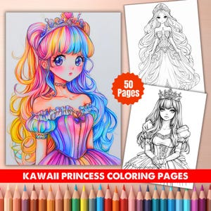50 Kawaii Princess Coloring Pages – Cute Anime Royalty Printable Art for Kids & Adults