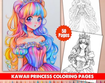 50 pagine da colorare di principesse kawaii – Anime Royalty Art (download PDF)