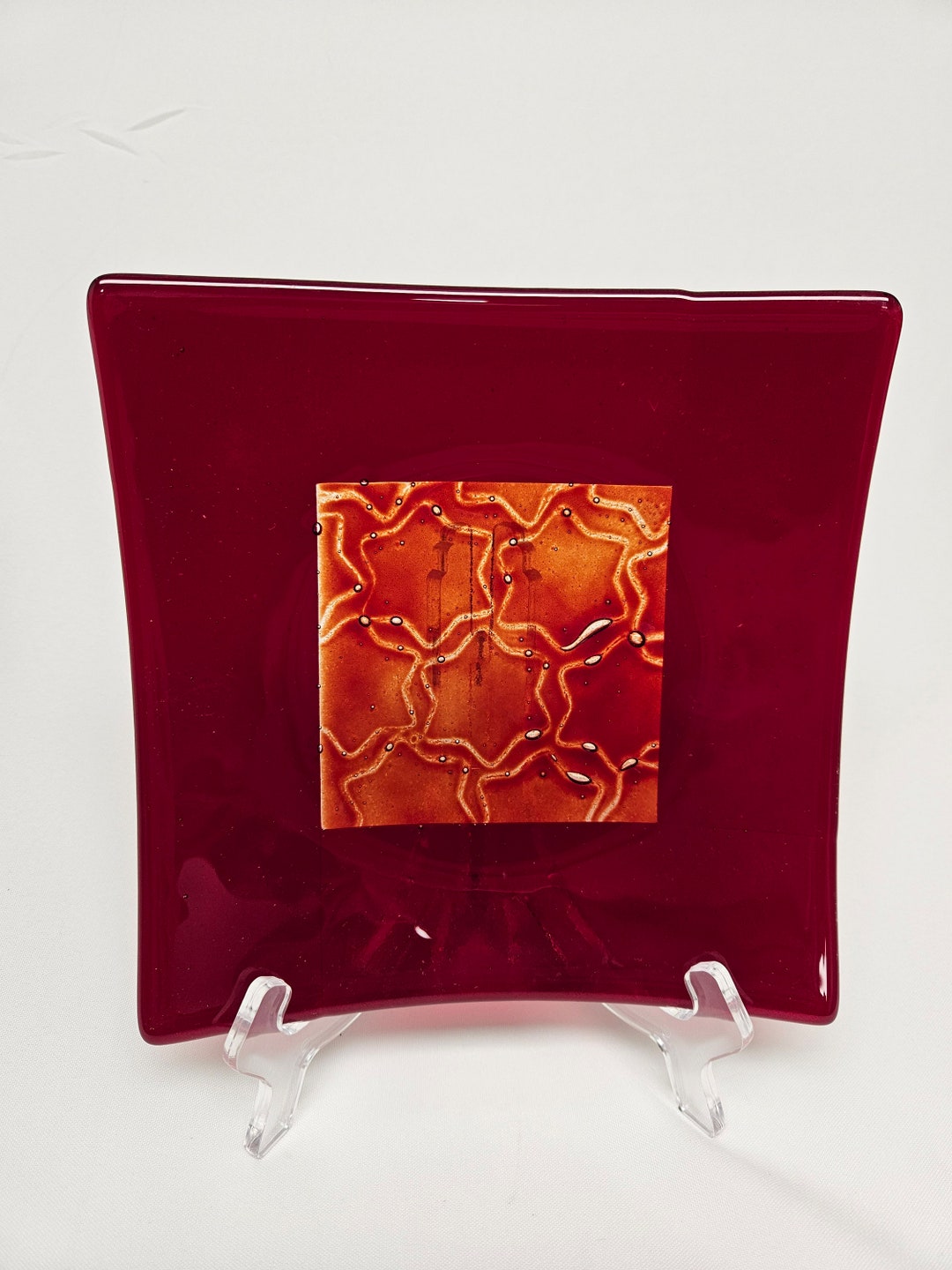 166 Red Star Fused Glass Plate Etsy