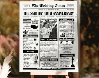 Personalized 40th Anniversary Gift Parents Ruby Wedding Newspaper Poster Married 1986 Sign (Digital Download)