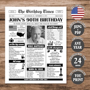 1935 Newspaper Poster, 90th Birthday Gift, Back in 1935 Sign, What Happened in 1935 Poster, 90th Birthday Decorations