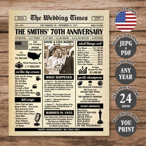 70th Wedding Anniversary Newspaper Poster Personalized 70 Years Married Sign 1955 Anniversary Gift 1955 Wedding Keepsake for Parents