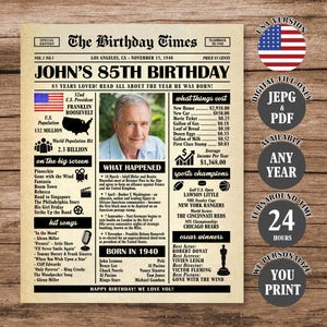 85th Birthday Newspaper Poster, Back in 1940 Sign, What Happened in 1940 Poster, 85th Birthday Gift, 85th Birthday Decorations