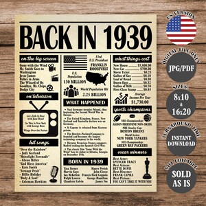 1939 Poster, 85 Years Ago Back in 1939, What Happened in 1939, 85th ...