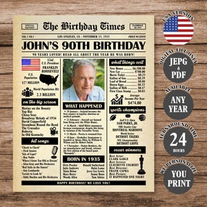 90th Birthday Newspaper Poster, Back in 1935 Sign, What Happened in 1935 Poster, 90th Birthday Gift, 90th Birthday Decorations