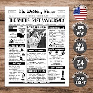 51st Anniversary Newspaper Poster: Married in 1974 (Digital Download)