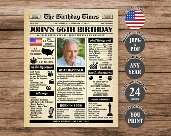 66th Birthday Newspaper Poster, Back in 1958 Sign, What Happened in 1958 Poster, 66th Birthday Gift, 66th Birthday Decorations Digital