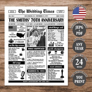 70th Wedding Anniversary Newspaper Poster, 1955 Anniversary Sign, 70th Anniversary Gift, Married in 1955 Poster Digital Download