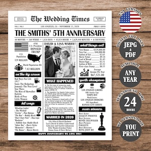 5th Anniversary Newspaper Poster: Married in 2020 (Digital Download, PDF & JPEG Options Available)