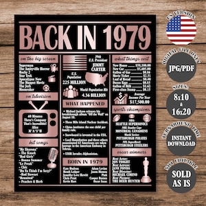 Rose Gold Back in 1979 Printable Poster, 46th Birthday, Anniversary or ...