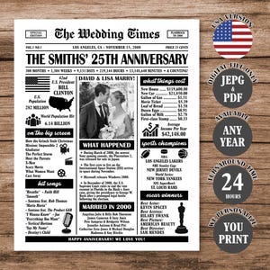 25th Anniversary Newspaper Poster: Married in 2000 (Digital Download)