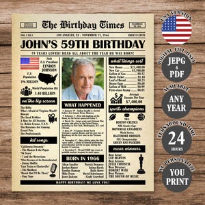 1966 Birthday Newspaper Poster: 59th Birthday Gift (Digital Download