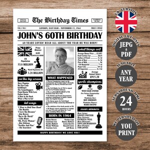 1964 in UK, Back in 1964 British Poster, 60th Birthday Newspaper Poster ...