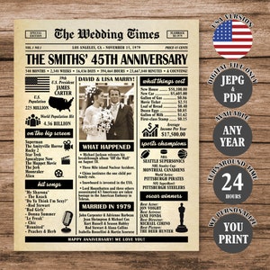 45th Anniversary Newspaper Poster, 1979 Anniversary Sign, 45th Wedding Anniversary Gift, Married in 1979 Poster Digital Download