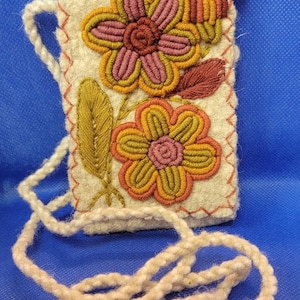 Hand-made 100% wool cell phone holder with shoulder strap