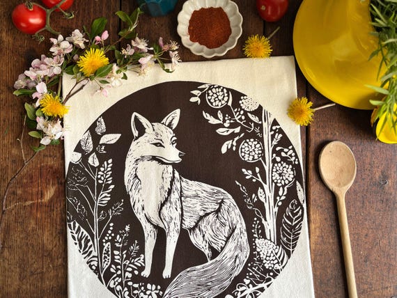 Eco-Friendly Fox Dish Cloth: Woodland Kitchen Decor, Handmade Farmhouse Gift for Spring Cleaning