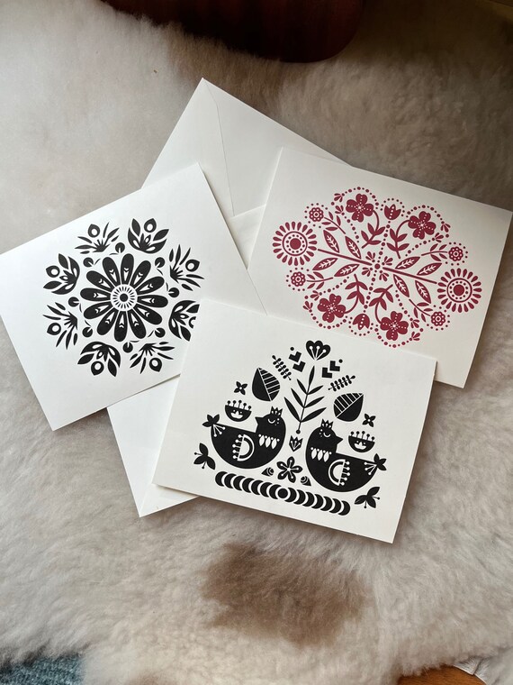 Handmade Minimalist Bohemian Floral Note Card Set with Envelopes