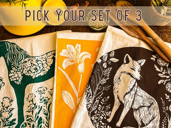 Personalized Farmhouse Tea Towels: Artisan Kitchen Decor, Housewarming & Mother's Day Gift Set