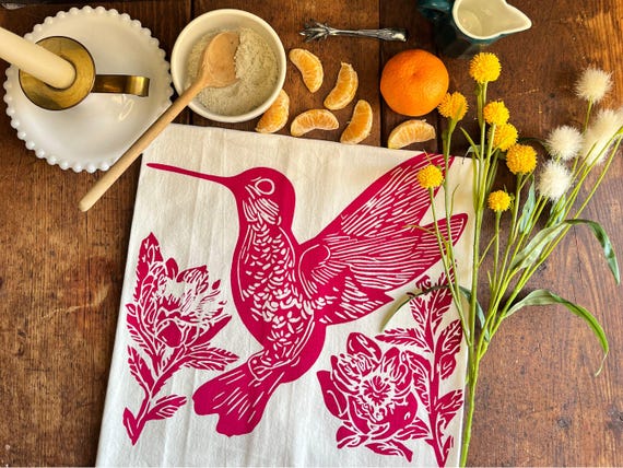 Scandinavian Boho Bird Flour Sack Towel: Absorbent Cotton Kitchen Gift for Modern Hostess